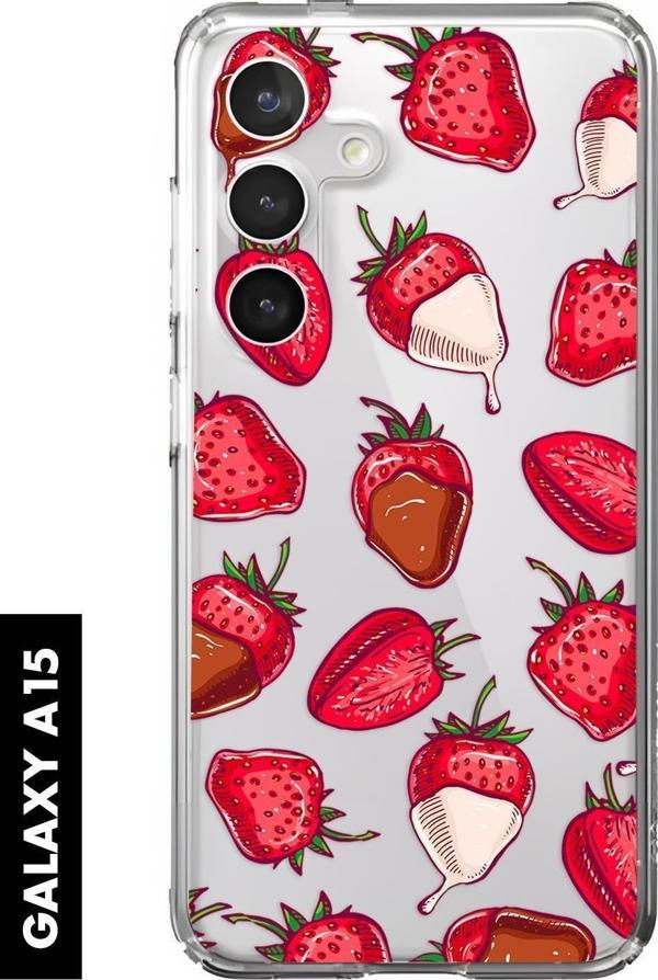Mooodcase Samsung A25 Uyumlu Çikolatalı Çilekler Desenli Premium Silikonlu Şeffaf Telefon Kılıfı - Image 1