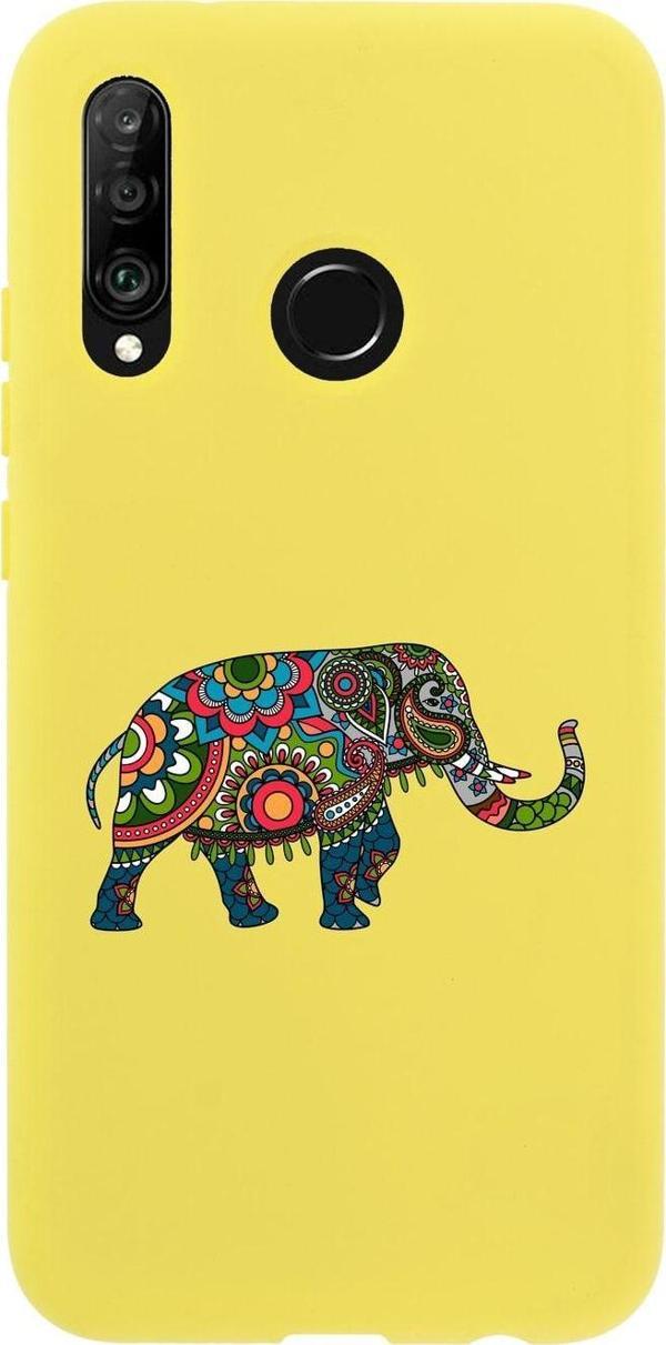 Mooodcase Huawei P30 Lite Mandala Fil Desenli Premium Silikonlu Sarı Telefon Kılıfı - Image 1