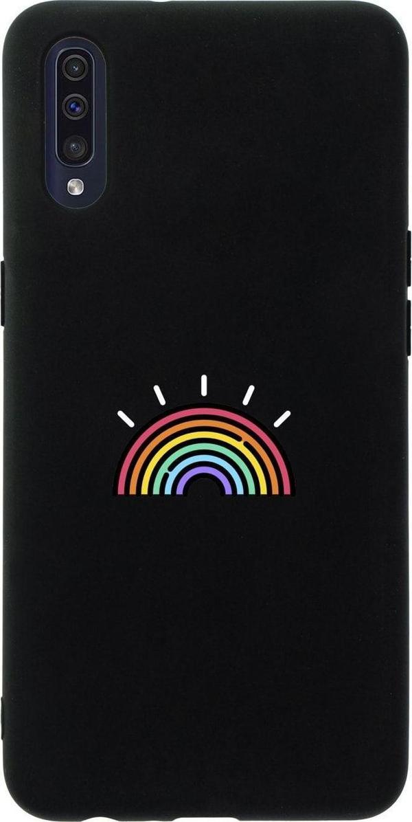Mooodcase Samsung A50 Gökkuşağı Desenli Premium Silikonlu Siyah Telefon Kılıfı - Image 1