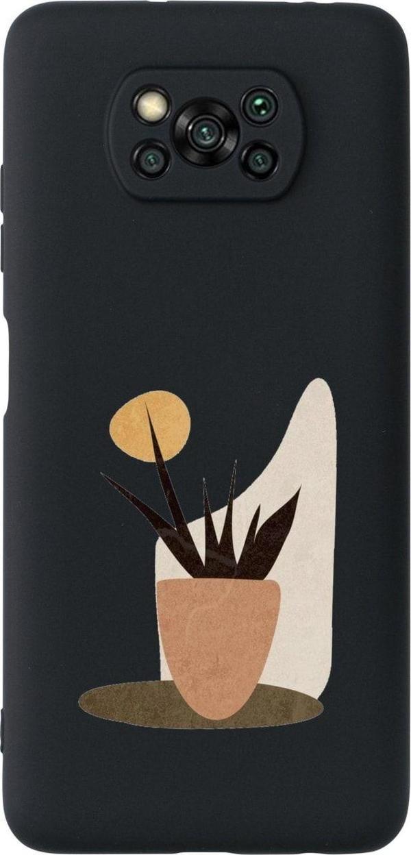Mooodcase Poco X3 Saksıda Çiçek Premium Silikonlu Siyah Telefon Kılıfı - Image 1