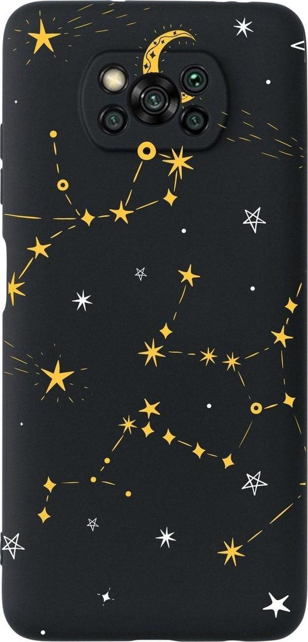 Mooodcase Poco X3 Yıldız Sistemi Premium Silikonlu Siyah Telefon Kılıfı - Image 1