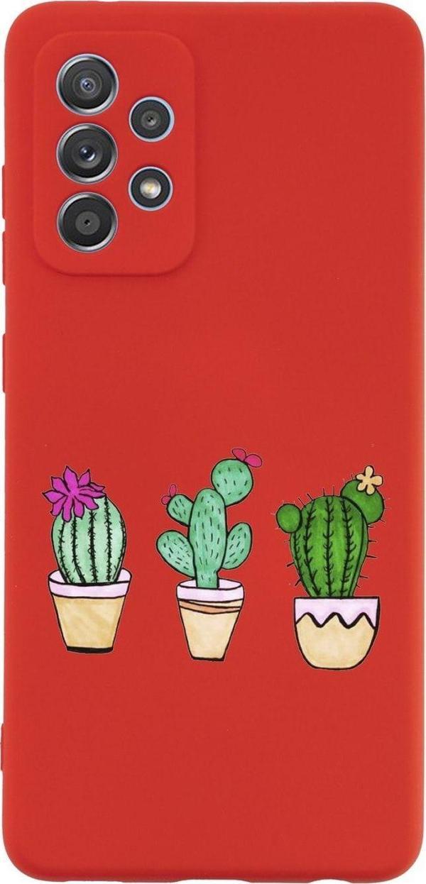 Mooodcase Samsung A72 Üçlü Kaktüs Premium Silikonlu Kırmızı Telefon Kılıfı - Image 1