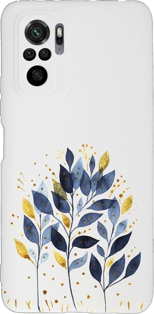Mooodcase Xiaomi Redmi Note 10 Uyumlu Mavi Yaprak Desenli Premium Silikonlu Lansman Telefon Kılıfı - Image 1