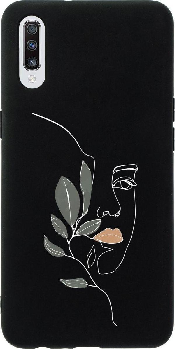 Mooodcase Samsung A70 Line Art Women Desenli Premium Silikonlu Siyah Telefon Kılıfı - Image 1