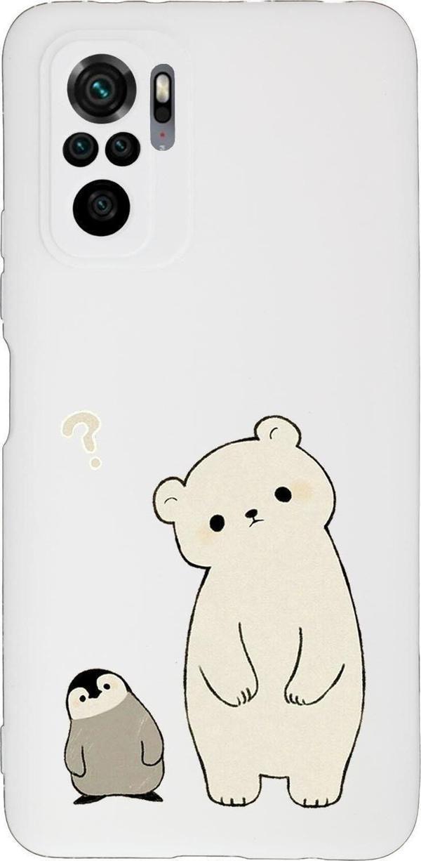 Mooodcase Xiaomi Redmi Note 10 Uyumlu Penguen Ayıcık Desenli Premium Silikonlu Lansman Telefon Kılıfı - Image 1