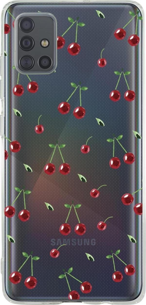 Mooodcase Samsung A71 Uyumlu Kiraz Desenli Premium Şeffaf Silikon Kılıf - Image 1