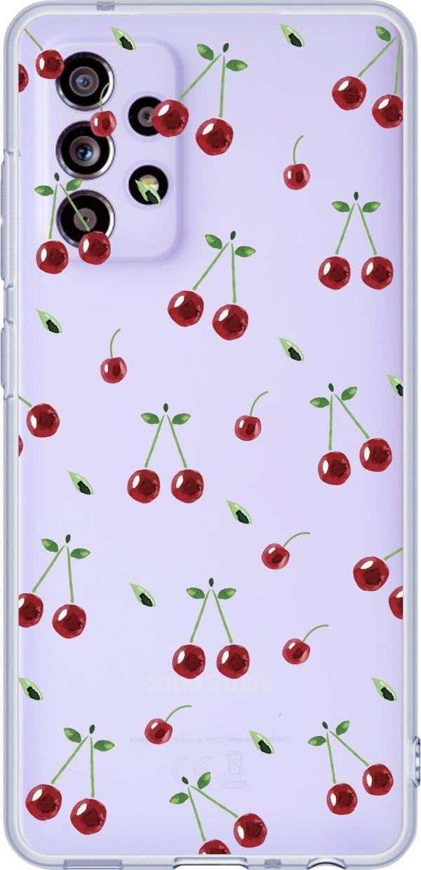 Mooodcase Samsung A52 Uyumlu Kiraz Desenli Premium Şeffaf Silikon Kılıf - Image 1