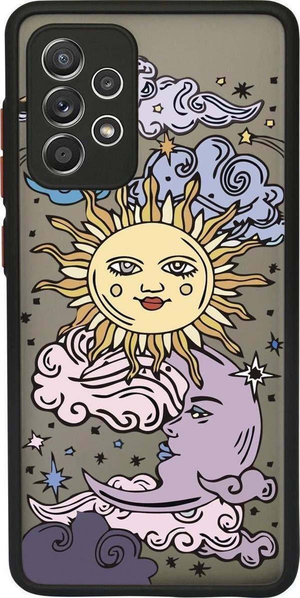 Mooodcase Samsung A72 Uyumlu  Kamera Lens Korumalı Güneş & Ay Desenli Lüx Telefon Kılıfı - Image 1