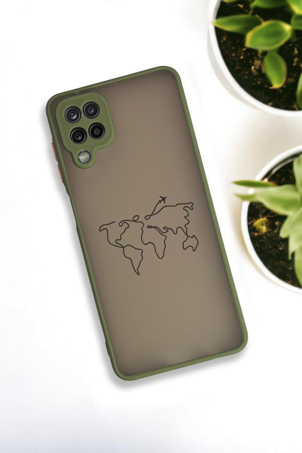 Mooodcase Samsung Galaxy A12 Uyumlu Dünya Harita Rota Desenli Buzlu Şeffaf Lüx Telefon Kılıfı - Image 1