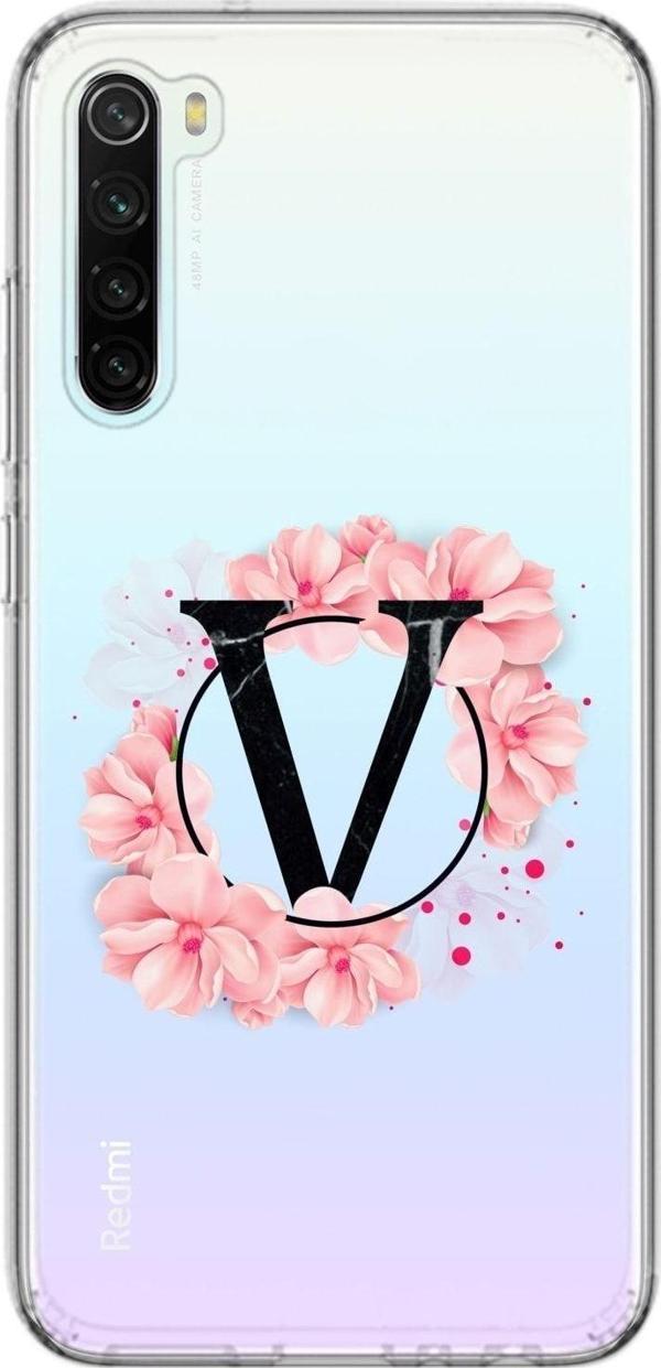 Mooodcase Xiaomi Redmi Note 8 Uyumlu Pembe V Harfli Şeffaf Kılıf - Image 1