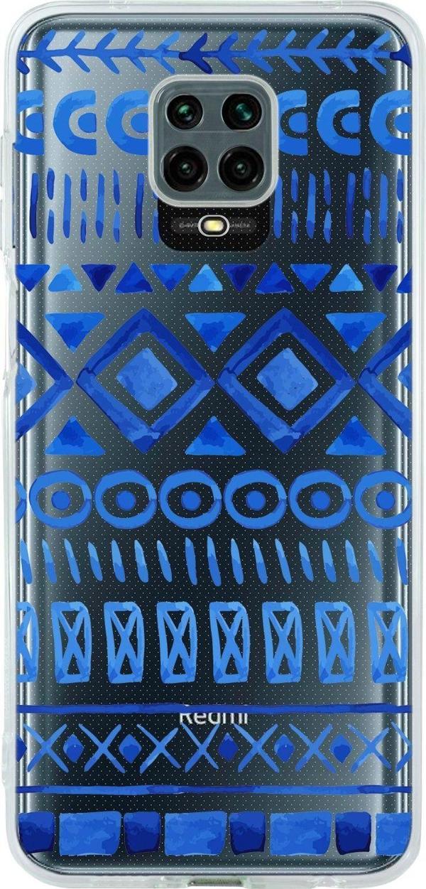 Mooodcase Xiaomi Redmi Note 9 Pro / Note 9S Uyumlu Etnik İndigo Desenli Şeffaf Silikonlu Telefon Kılıfı - Image 1