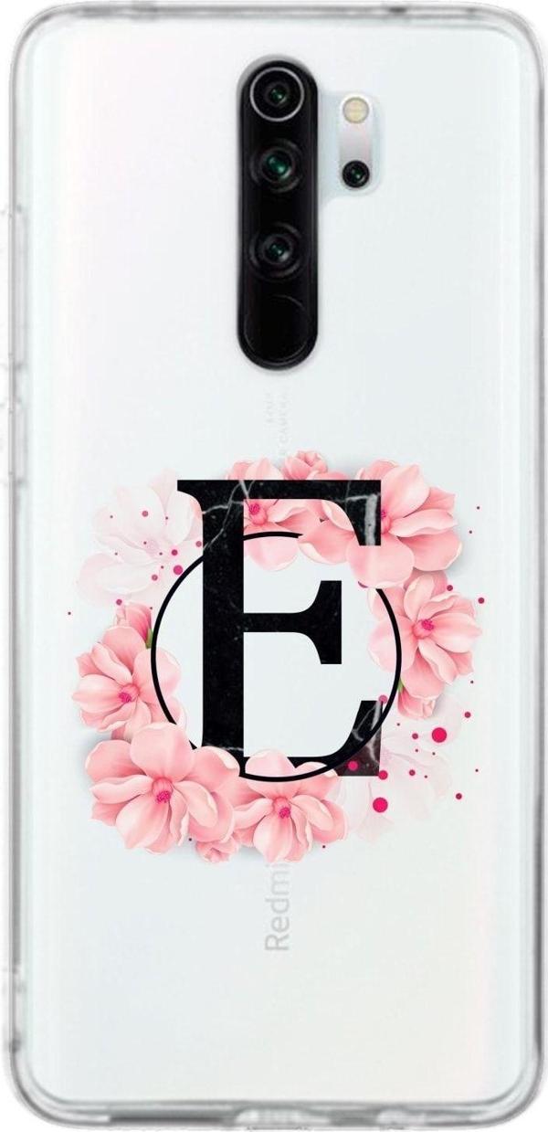 Mooodcase Xiaomi Redmi Note 8 Pro Uyumlu Pembe Çiçek Desen E Harfli Şeffaf Kılıf - Image 1