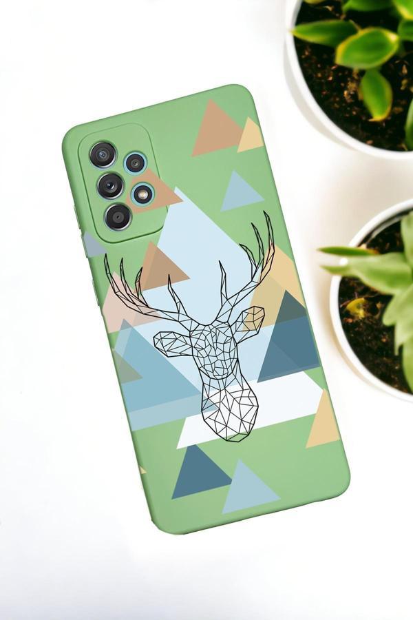Mooodcase Samsung Galaxy A72 Uyumlu Polygon Deer Desenli Premium Silikonlu Lansman Telefon Kılıfı - Image 1