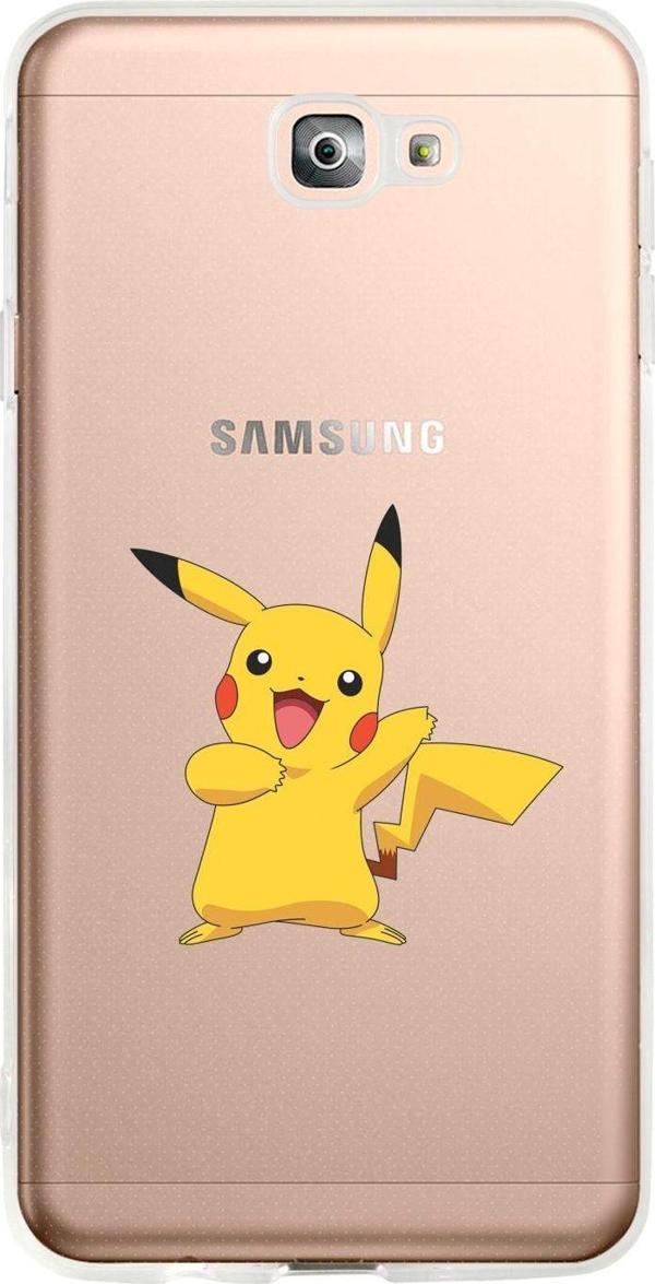 Mooodcase Samsung J7 Prime Uyumlu  Pikaçu Desenli Premium Şeffaf Silikon Kılıf - Image 1