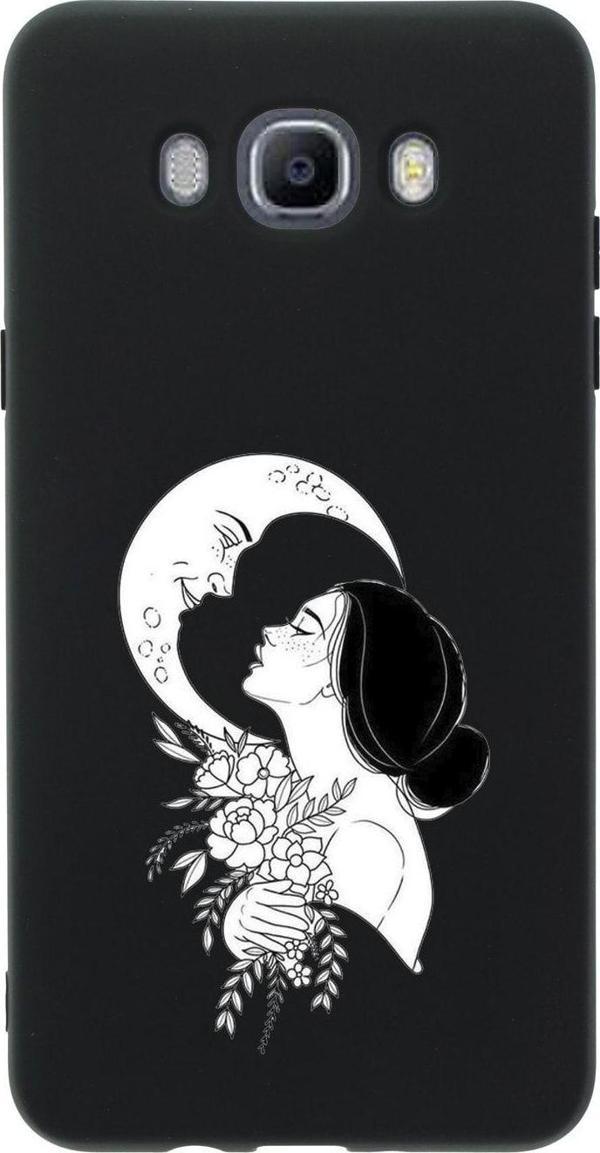 Mooodcase Samsung J7 2016 Moon & Woman Desenli Premium Silikonlu Siyah Telefon Kılıfı - Image 1