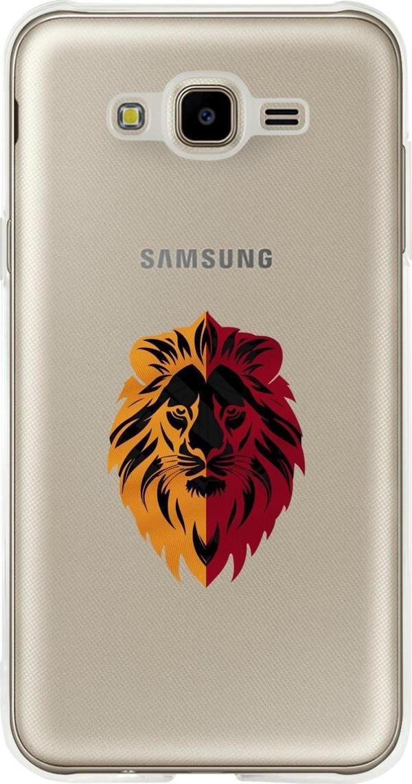 Mooodcase Samsung J7 Core Uyumlu Sarı Kırmızı Aslan Desenli Premium Şeffaf Silikon Kılıf - Image 1