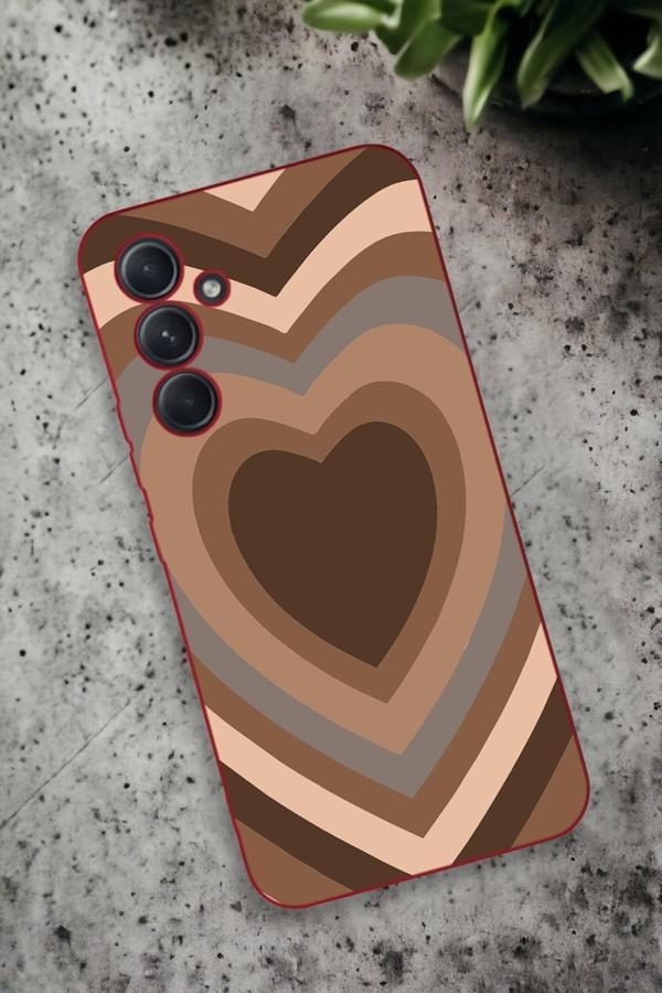 Mooodcase Samsung Galaxy A54 Uyumlu Kahverengi Kalpler Desenli Premium Silikonlu Lansman Telefon Kılıfı - Image 1