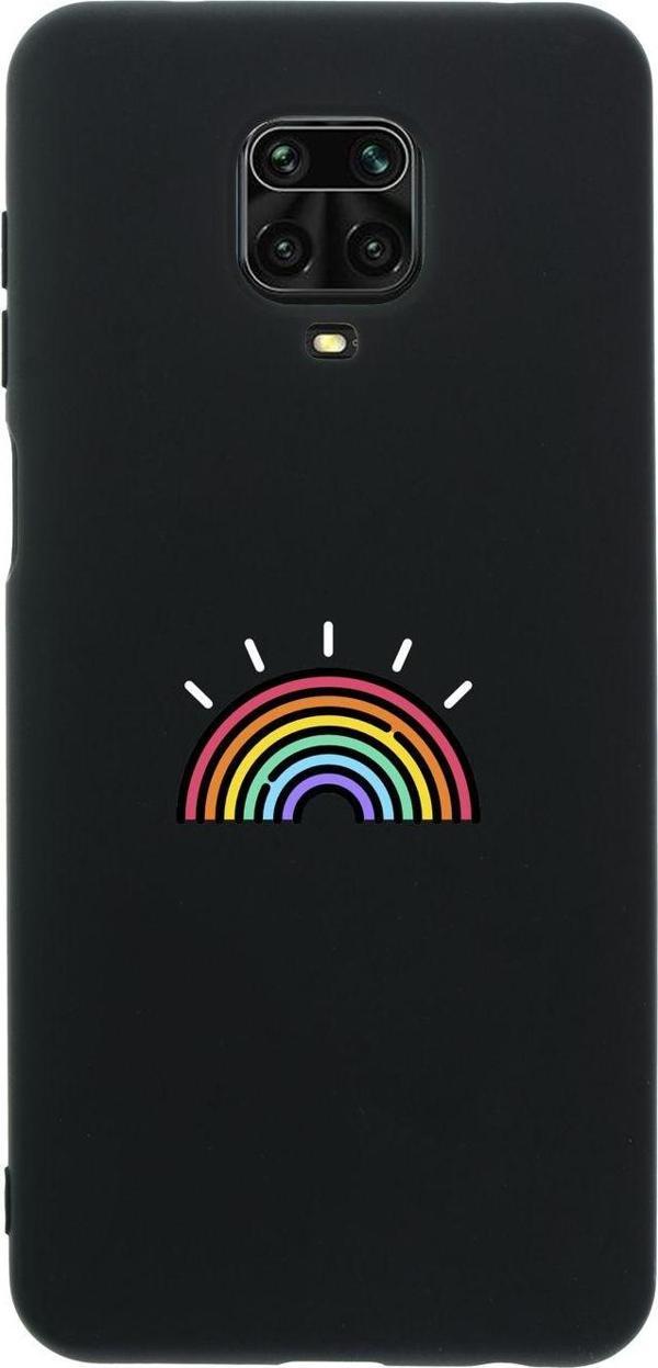 Mooodcase Xiaomi Redmi Note 9S Gökkuşağı Desenli Premium Silikonlu Siyah Telefon Kılıfı - Image 1