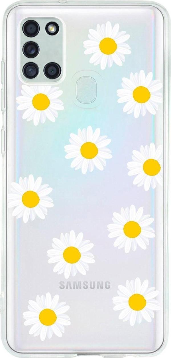 Mooodcase Uyumlu Samsung A21S Bahar Papatyaları Desenli Premium Şeffaf Silikon Kılıf - Image 1