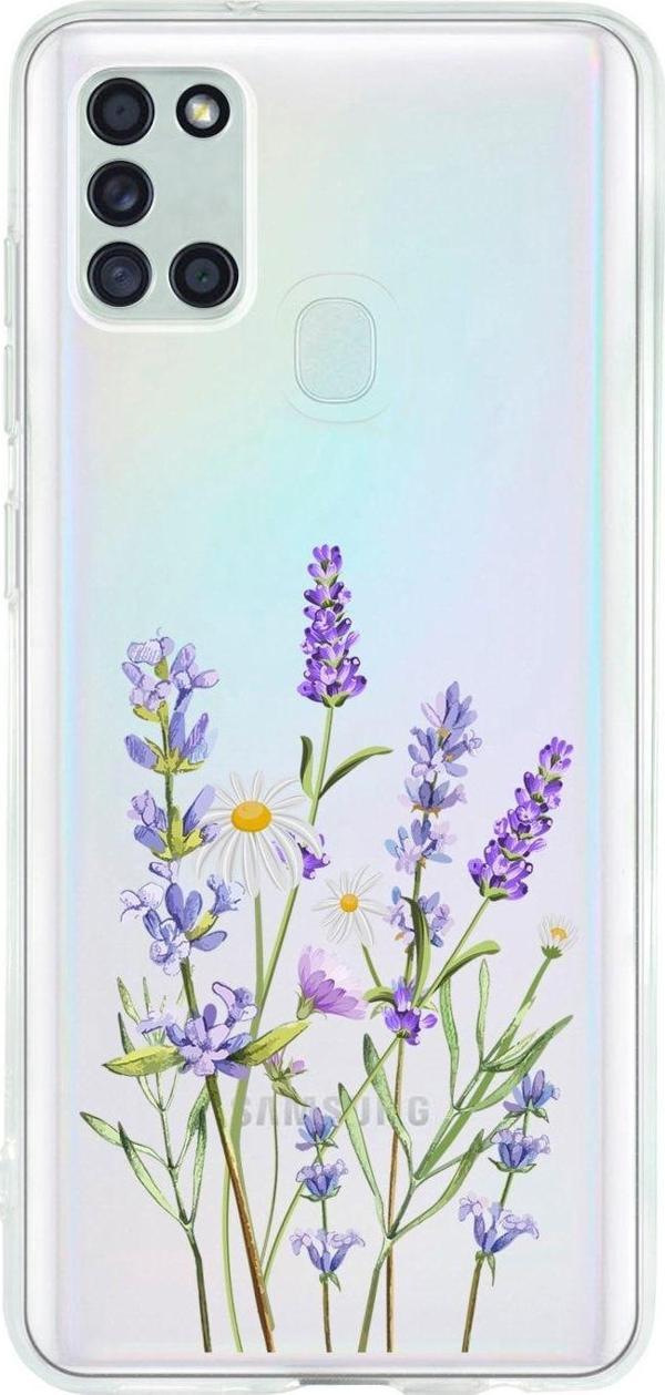 Mooodcase Uyumlu Samsung A21S Lavender Desenli Premium Şeffaf Silikon Kılıf - Image 1