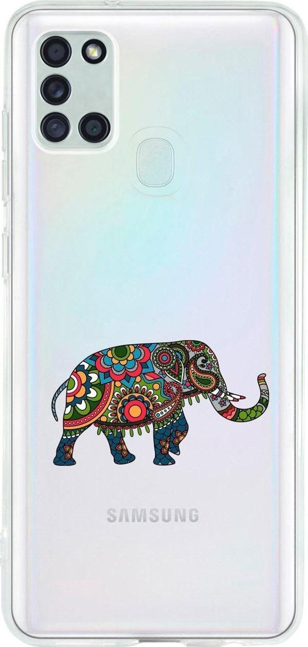 Mooodcase Uyumlu Samsung A21S Mandala Fil Desenli Premium Şeffaf Silikon Kılıf - Image 1