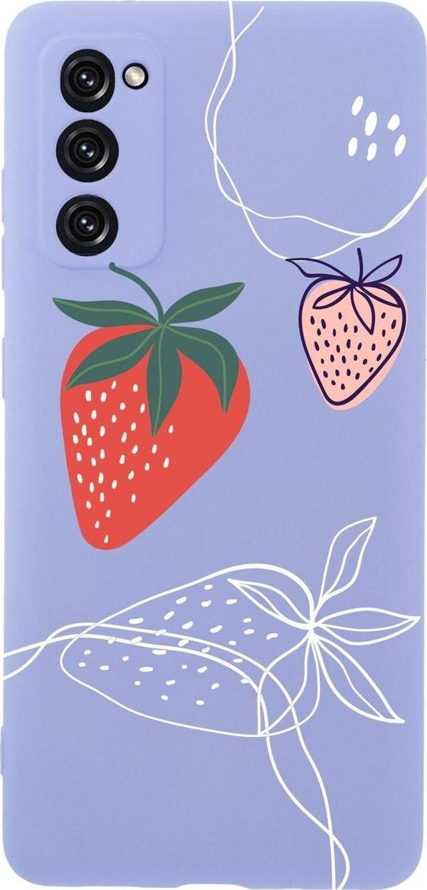 Mooodcase Samsung S20 Fe Çilek Desenli Premium Silikonlu Lila Telefon Kılıfı - Image 1