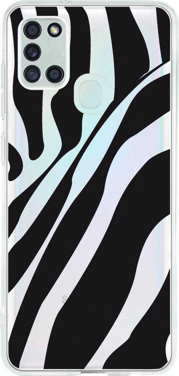 Mooodcase Uyumlu Samsung A21S Zebra Desenli Premium Şeffaf Silikon Kılıf - Image 1