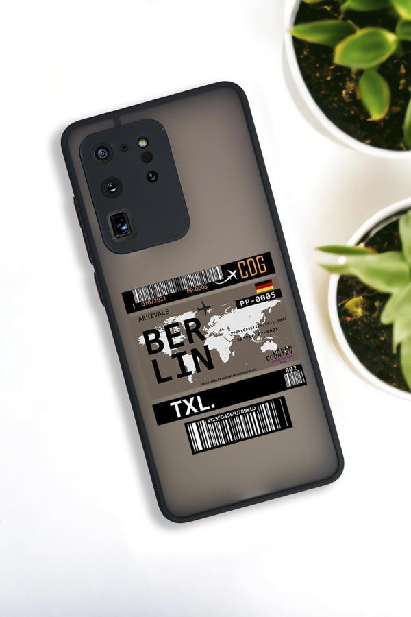 Mooodcase Samsung S20 Ultra Uyumlu Berlin Ticket Desenli Buzlu Şeffaf Lüx Telefon Kılıfı - Image 1