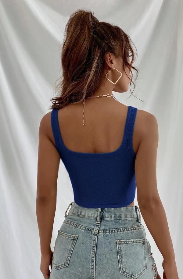 Kadın Lacivert Kalın Askılı Crop Top Büstiyer - Image 1