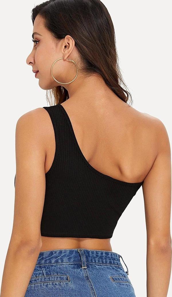 Kadın Siyah Tek Omuz Crop Büstiyer - Image 1