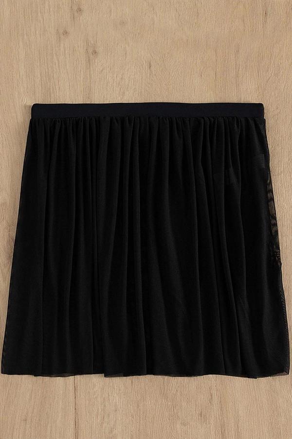 Kadın Siyah Tül Beli Lastikli Etek Görünümlü Pareo - Image 1