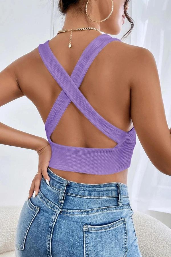 Kadın Siyah Çapraz Sırt Detaylı Şık Crop Top Büstiyer - Image 1