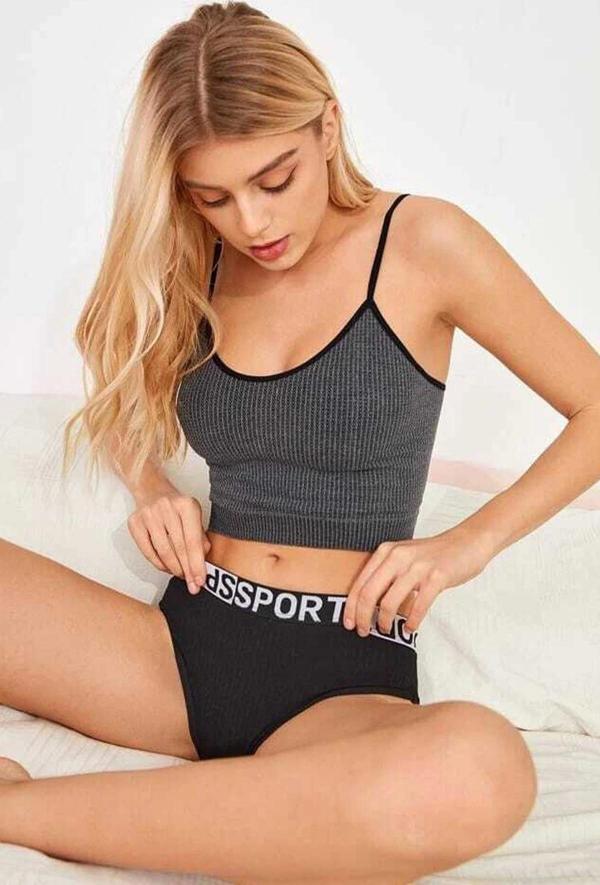 Kadın Anstrasit Gri İp Askılı Crop Top Bluz - Image 1