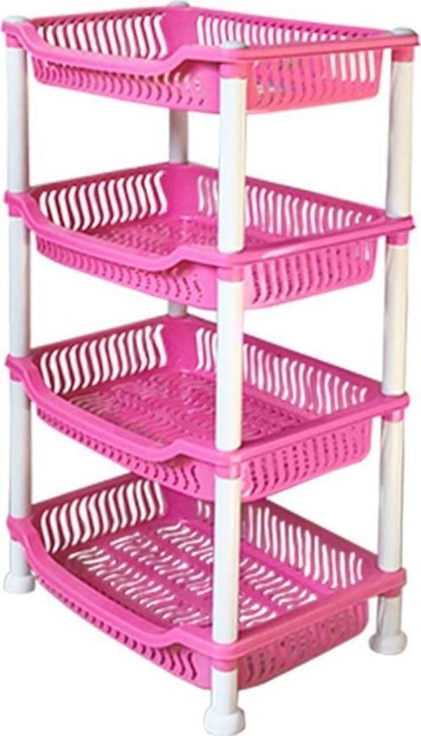 Plastik 4 Katlı Sebzelik Patates Soğan Meyve Sepeti Pembe gk - Image 1