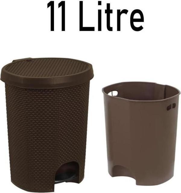 Plastik Örgülü Pedallı Çöp Kovası 11 Litre Kahverengi Damla - Image 1