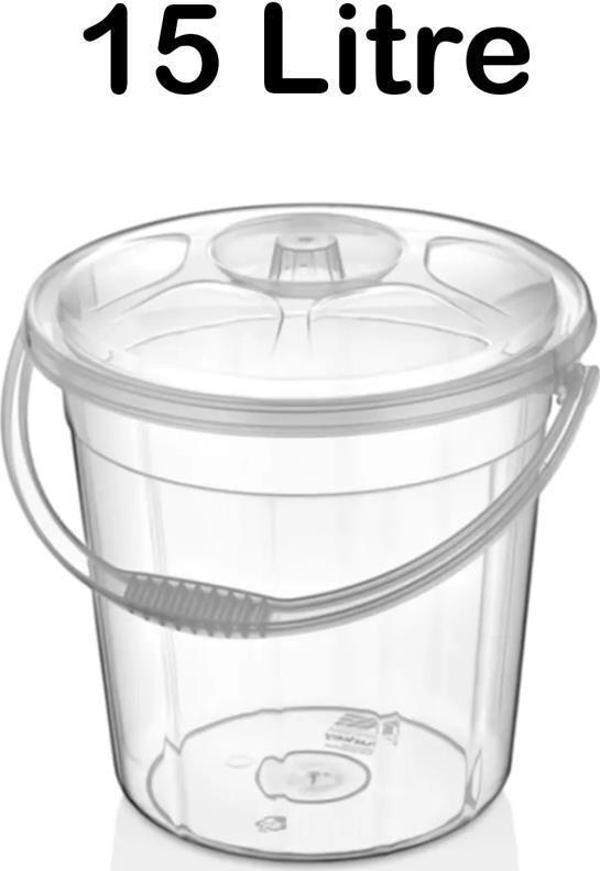 Plastik Şeffaf 15 Litre Kulplu Kapaklı Temizlik Çöp Erzak Su Kovası - Image 1