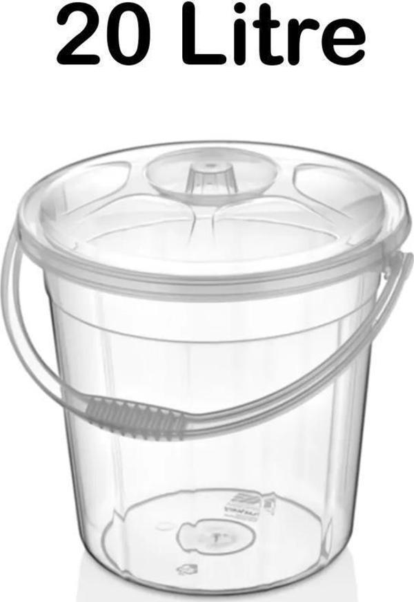 Plastik Şeffaf 20 Litre Kulplu Kapaklı Temizlik Çöp Erzak Su Kovası - Image 1