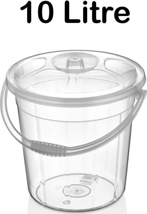 Plastik Şeffaf 10 Litre Kulplu Kapaklı Temizlik Çöp Erzak Su Kovası - Image 1