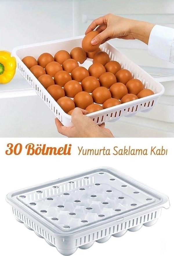 30lu Plastik Kapaklı Yumurta Saklama Kabı Düzenleyici Organizeri Beyaz - Image 1