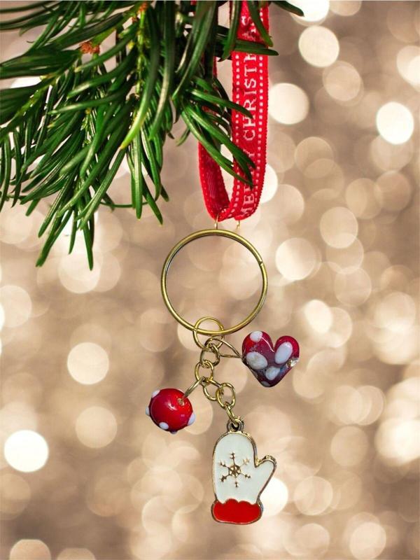 Bae Atölye Yeni Yıl Anahtarlık Eldiven Cam Murano Kalp Kırmızı Boncuk Christmas Altın Kaplama Aksesuar - Image 1