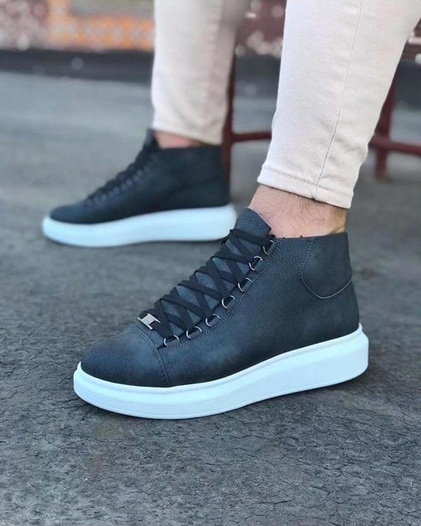 Gri Bağcıklı Sneakers  Yarım Bilek Bot - Image 1