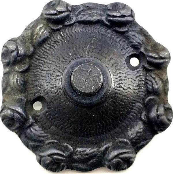 Antika Tarz Dekoratif Pirinç Güllü Kapı Zili - 75mm, Oksit - Image 1