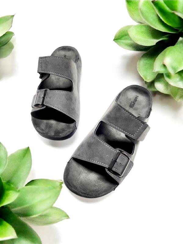 Gezer Tokalı Ve Cırtlı Ayarlanabilir Süet Deri Ev Ve Dışarı Terliği - Image 1