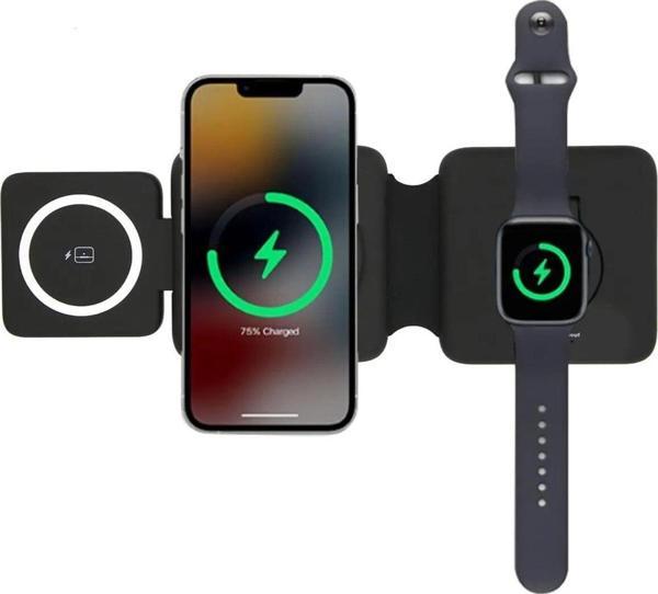 Kablosuz Şarj Standı, 3'Ü 1 Arada Telefon, Saat Ve Kulaklıklar İçin Hızlı Ve Güvenli Şarj - Image 1