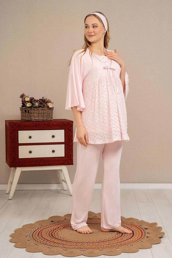 Ba-Ha 4504 Dantel Sabahlıklı Lohusa Pijama Takımı - Image 1