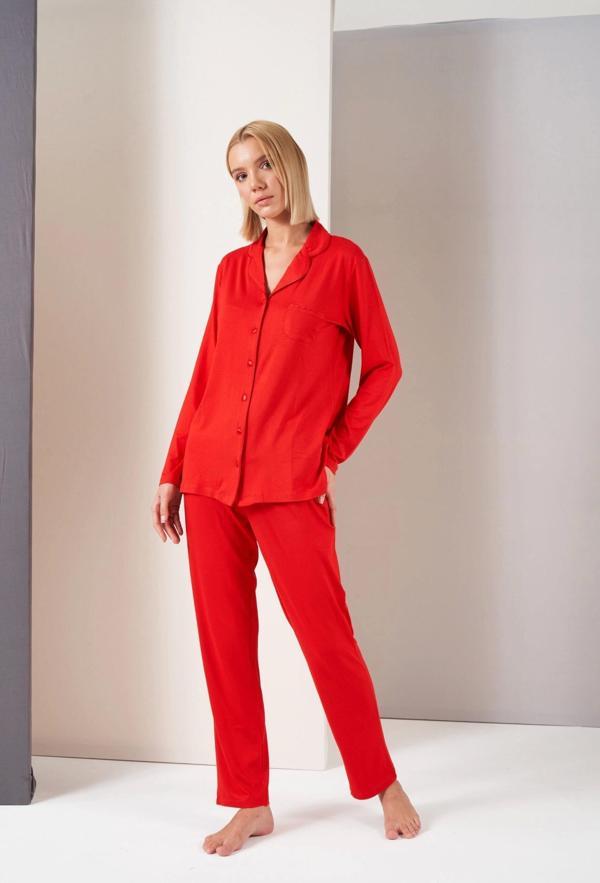 Bayan Ön Düğmeli Pijama Takımı - Image 1
