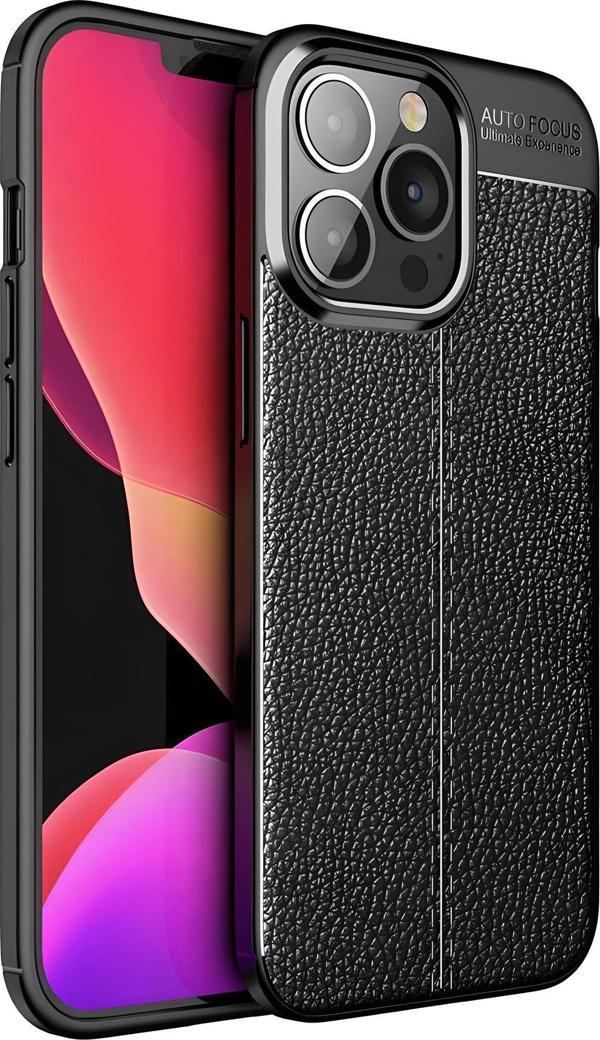 iPhone 16 Pro Max Uyumlu Kamera Korumalı Deri Görünümlü Silikon Kılıf - Image 1