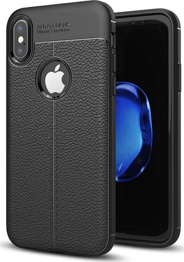 iPhone X-XS Uyumlu Kamera Korumalı Deri Görünümlü Silikon Kılıf - Image 1
