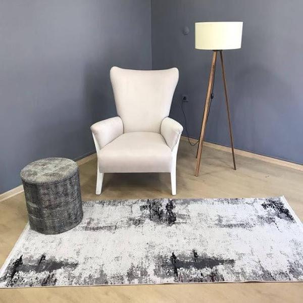 Hoom Rugs Viscoo 1003 Kaymaz Taban Modern Makine Siyah Beyaz Halı - Image 1