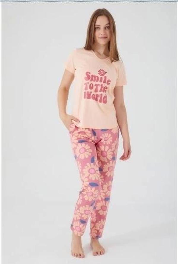 Smile To The World Kadın Kısa Kol Pijama Takım - Image 1